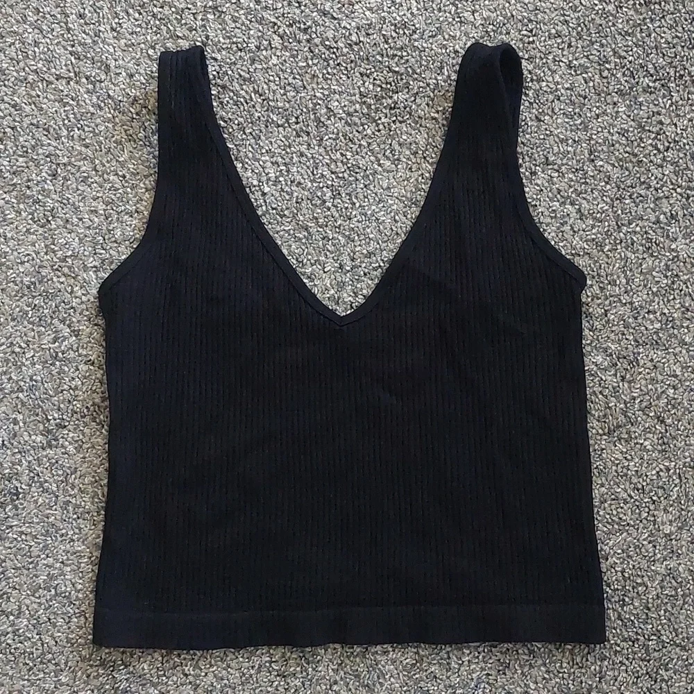 Free People Intimately Free Solid Ribbed Brami Crop Tank Black M/L